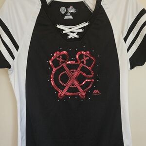 CHICAGO BLACKHAWKS SEQUIN  Black and White  WOMENS Shirt